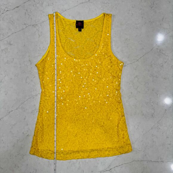 bebe Lace Sequin Tank Top Yellow Women's Large Y2K McBling Floral Clubwear 2000s - Picture 3 of 16
